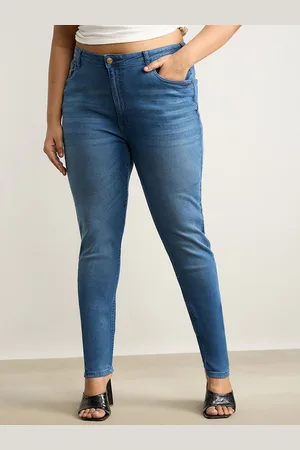 FREAKINS Women Plus Size Skinny Fit High-Rise Stretchable Light Fade Jeans