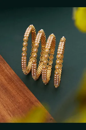 ATIBELLE Set Of 4 Gold-Plated Beaded Bangles