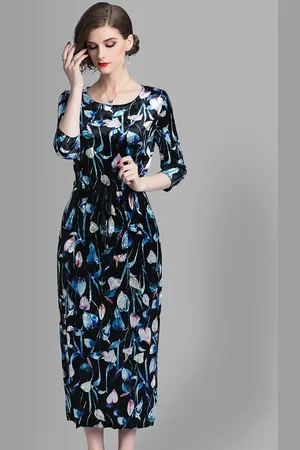 JC Collection Women Black & Blue Floral Maxi Dress