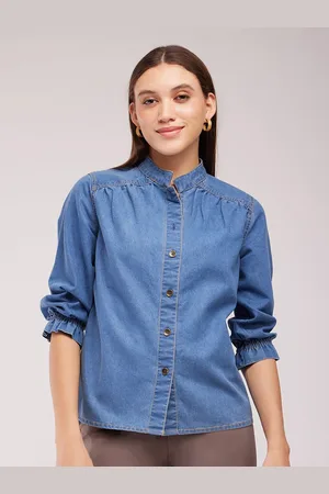 FableStreet Women Classic Solid Mandarin Collar Cotton Casual Shirt