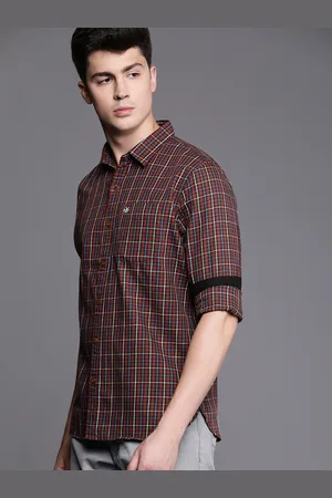 WROGN Men Maroon & Blue Slim Fit Checked Casual Shirt