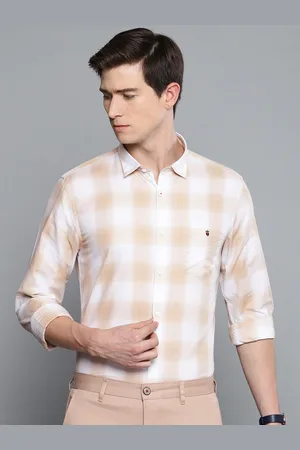 Louis Philippe Men Brown & White Super Slim Fit Checked Smart Casual Shirt