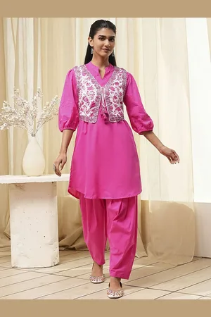 Biba Women Floral Printed Regular Pure Cotton Kurta with Salwar