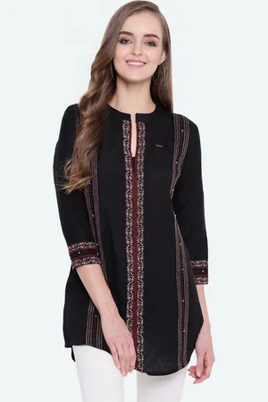 Kvsfab Women Black Printed A-Line Tunic