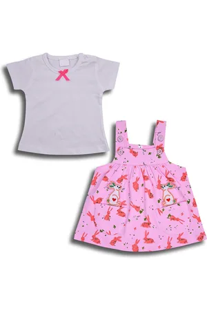 Wish Karo Infant Girls Printed Pure Cotton Top with Skirt