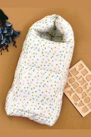 Moms Home Infants Kids White & Green Printed Cotton Sleeping Bag