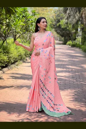 Ishin Printed Satin Saree With Blouse Piece