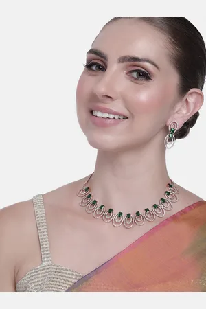 ESTELE Women Rose Gold-Plated CZ Studded Necklace with Earrings