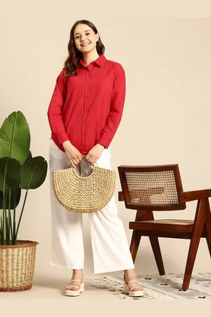 Mast & Harbour Cherry Red Chest Pocket Detailed Pure Cotton Shirt