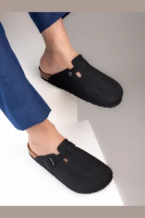 Styli Men Faux Suede Clogs with Buckle Detail