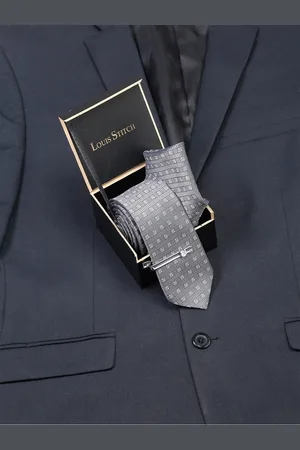 LOUIS STITCH Men Checkerd Silk Necktie Accessory Gift Set
