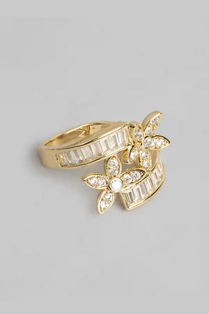 DressBerry Floral-Shaped Stone-Studded Finger Ring