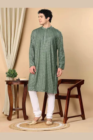 TATTVA Embroidered Thread Work Mandarin Collar Straight Kurta