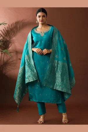 Jaipur Women Floral Embroidered Regular Kurta with Trousers & With Dupatta