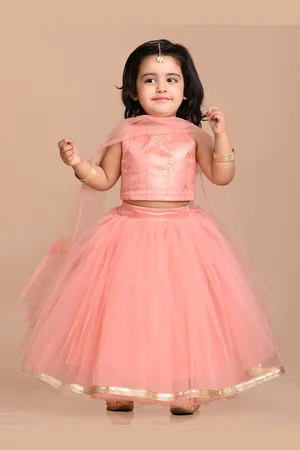 BAESD Girls Embroidered Net Thread Work Ready to Wear Lehenga & Blouse With Dupatta