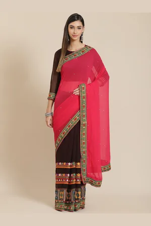 DIVASTRI Embellished Embroidered Pure Georgette Half and Half Saree