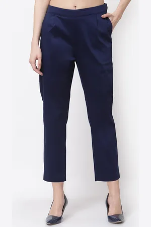 Blanc9 Women Blue Relaxed Straight Leg Straight Fit Pleated Cropped Trousers
