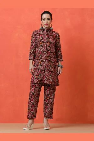 Jaipur Floral Printed Shirt Collar Tunic With Trouser