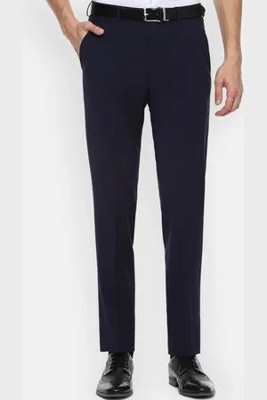 Louis Philippe Permapress Men Navy Blue Slim Fit Formal Trousers