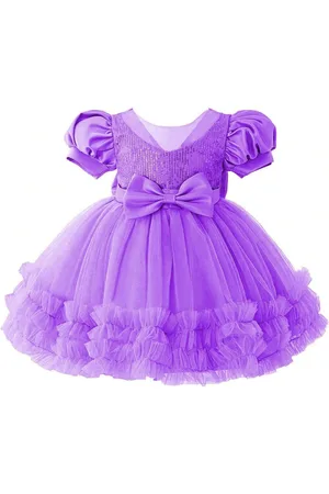 Miss & Chief Embellished Embroidered Puff Sleeve Net Fit & Flare Dress