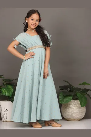 Ethnovog Girls Embellished Square Neck Sequined Georgette Maxi Dress