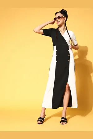 ATHENA Stylish Black Colourblocked Peekaboo Bottom Dress