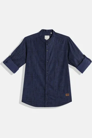 Roadster Boys Navy Blue & Black Abstract Printed Pure Cotton Casual Shirt