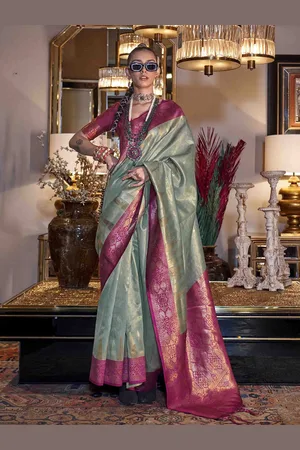 DIVASTRI Woven Design Zari Tissue Saree