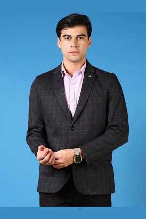 V-Mart Checked Cotton Notched Lapel Single Breasted Blazer