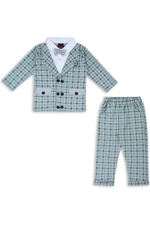 Wish Karo Boys Green & White Checked Shirt with Trousers