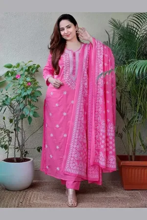 BAESD Women Floral Embroidered Regular Chikankari Kurta with Trousers & With Dupatta