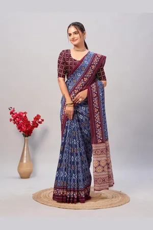 HERE&NOW Ajrak Block Block Print Saree