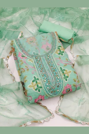 MANVAA Floral Printed Beads & Stones Organza Unstitched Dress Material