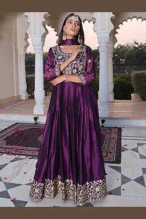 Kalini Floral Embroidered Zari Work Art Silk Semi-Stitched Dress Material