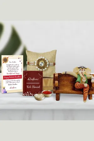 eCraftIndia White & Gold-Toned Rakhi Gift Set