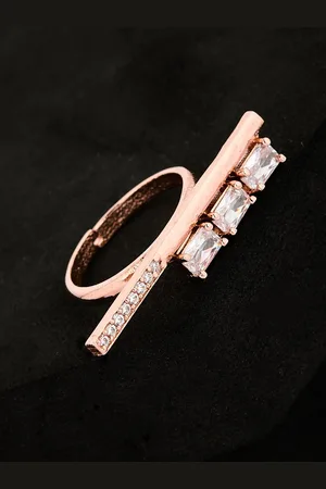 ATIBELLE Rose Gold Plated Stone Studded Finger Ring