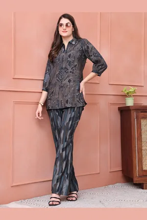 Claura Printed Shirt Collar Tunic &Trousers Co-Ords