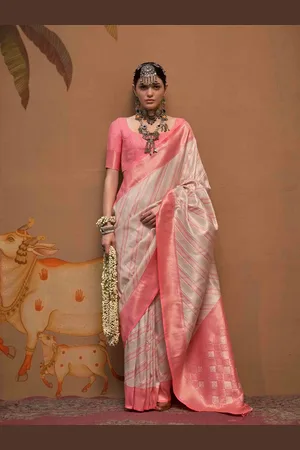 DIVASTRI Women Striped Zari Saree With Blouse Piece