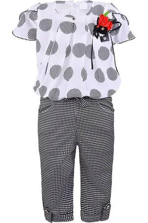 Wish Karo Girls White & Grey Printed Top with Trousers