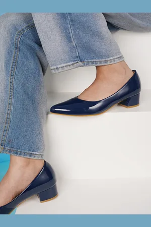 DressBerry Navy Blue Pointed Toe Block Heel Pumps