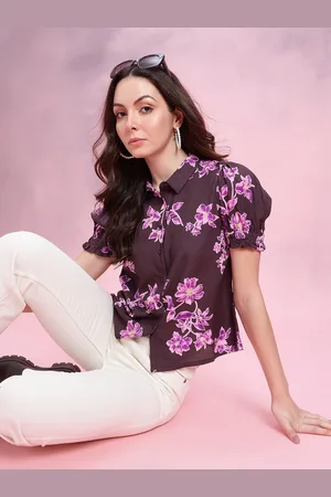 DressBerry Floral Print Puff Sleeves Shirt Style Top