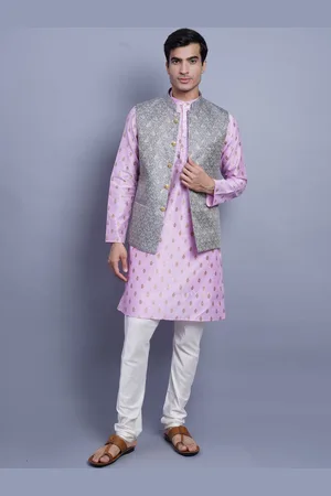 Wintage Ethnic Motifs Woven Design Cotton Silk Straight Kurta with Pyjamas & Nehru Jacket
