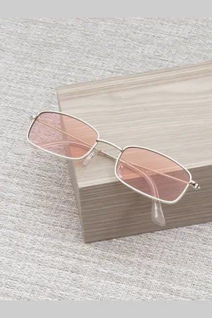 Ted Smith Unisex Pink Lens & Gold-Toned Rectangle Sunglasses With UV Protected Lens