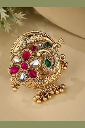 ATIBELLE Gold Plated Kundan Stone Studded Finger Ring