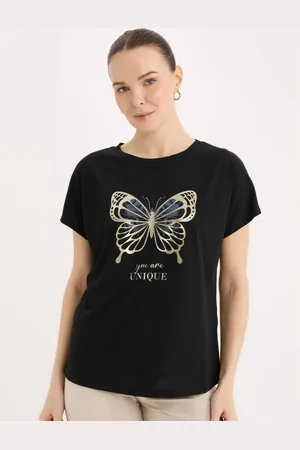 DeFacto Women Printed Drop-Shoulder Sleeves T-shirt