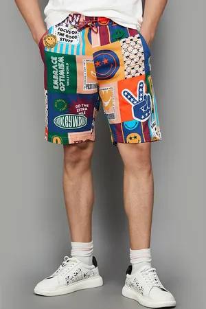 Smileyworld Men Printed Regular Fit Mid-Rise Cotton Shorts