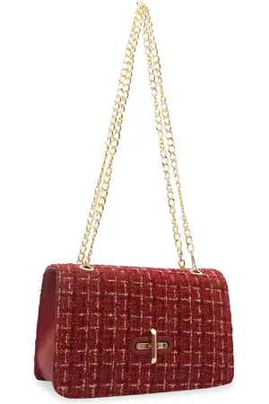 Stylecast Red Checked Structured Handheld Bag with Quilted