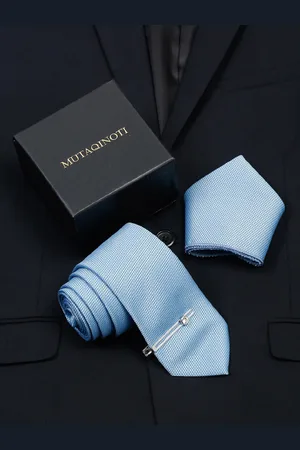 MUTAQINOTI Men Solid Silk Formal Accessory Gift Set