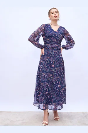 Styli Print Bishop Sleeve A-Line Maxi Dress