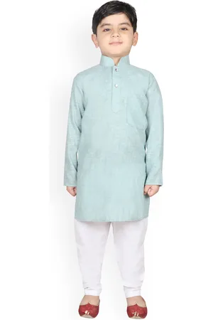 SG Boys Turquoise Blue & White Solid Kurta with Pyjamas